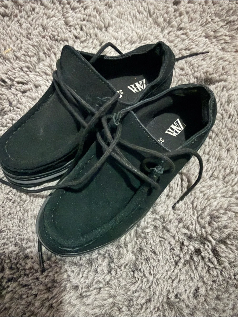 Zara Black Kids Moccasin-Style Lace-Up Shoes